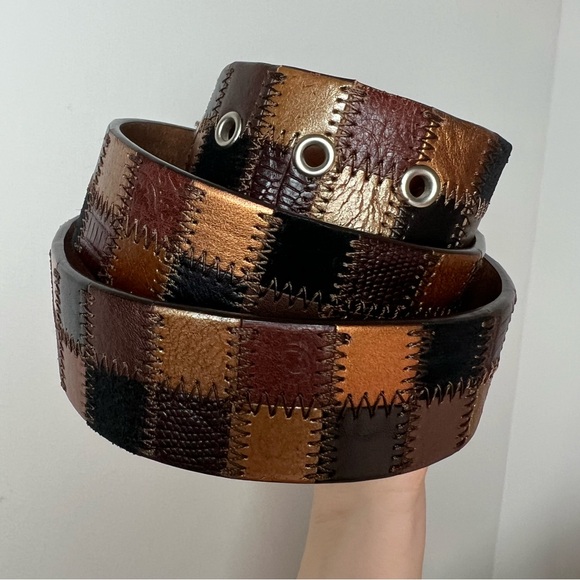 Fossil Vintage Y2K Patchwork Genuine Leather Boho Hippie Belt 🤎✨ - Picture 6 of 14